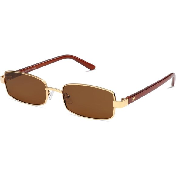 ✨Women\'s Brown Retro Rectangle Polarized Trendy Slim Narrow Frame Sunglasses